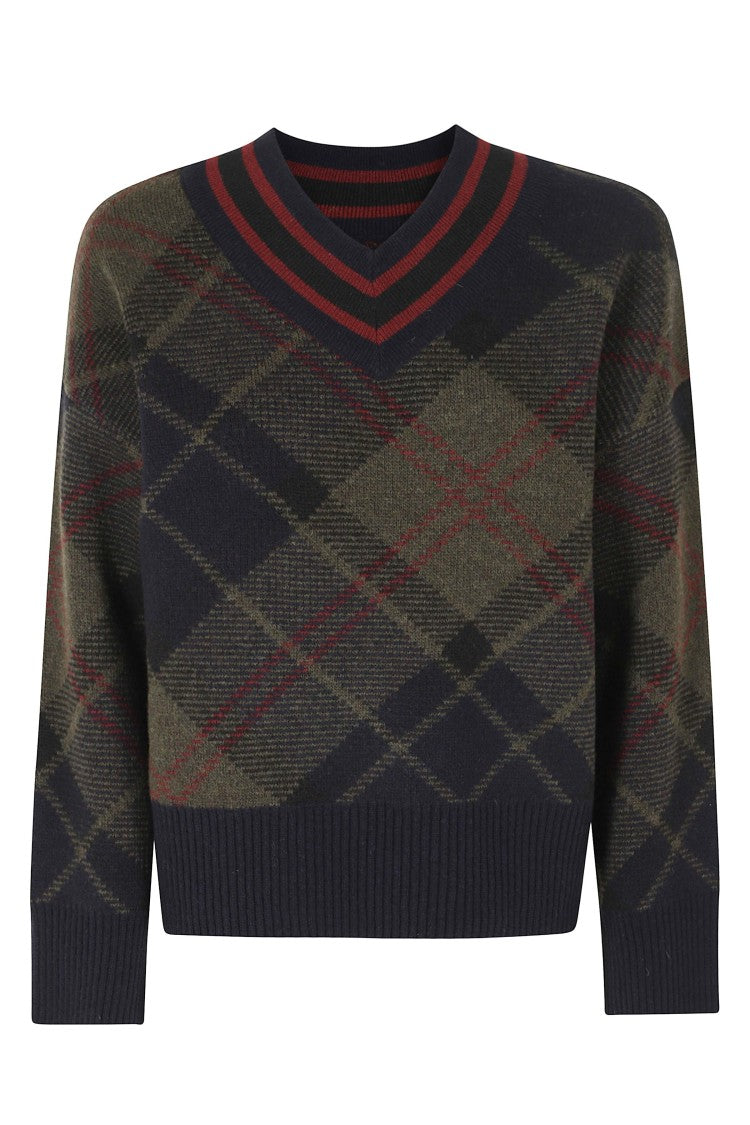 Barbour Tartan-Patterned V-Neck Knitted Jumper With Relaxed Fit