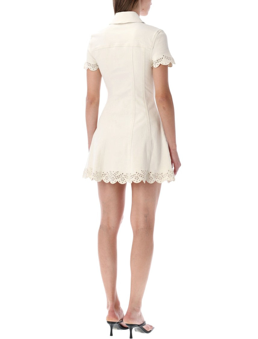 Self-Portrait Cream Cream Broderie Denim Dress