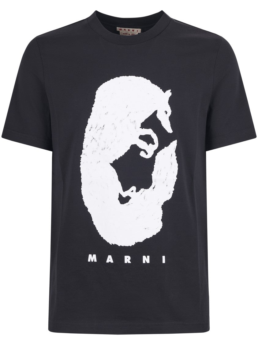 Marni Classic Black Cotton T-Shirt With Unique Graphic Design