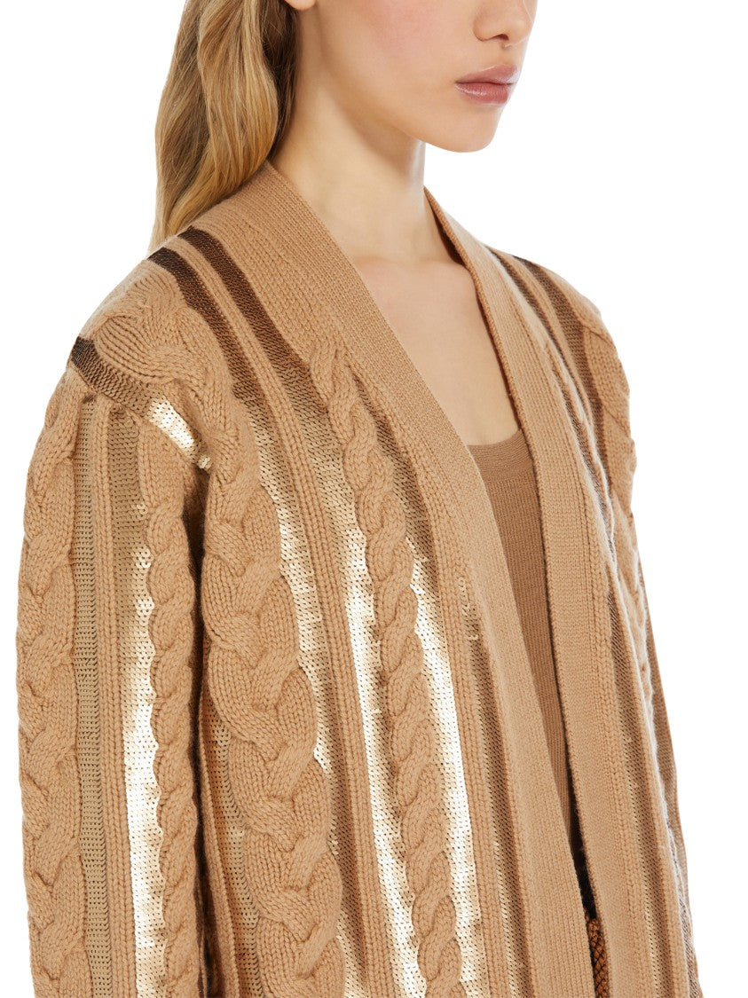 Max Mara Textured Cable Knit Cardigan With Metallic Accents