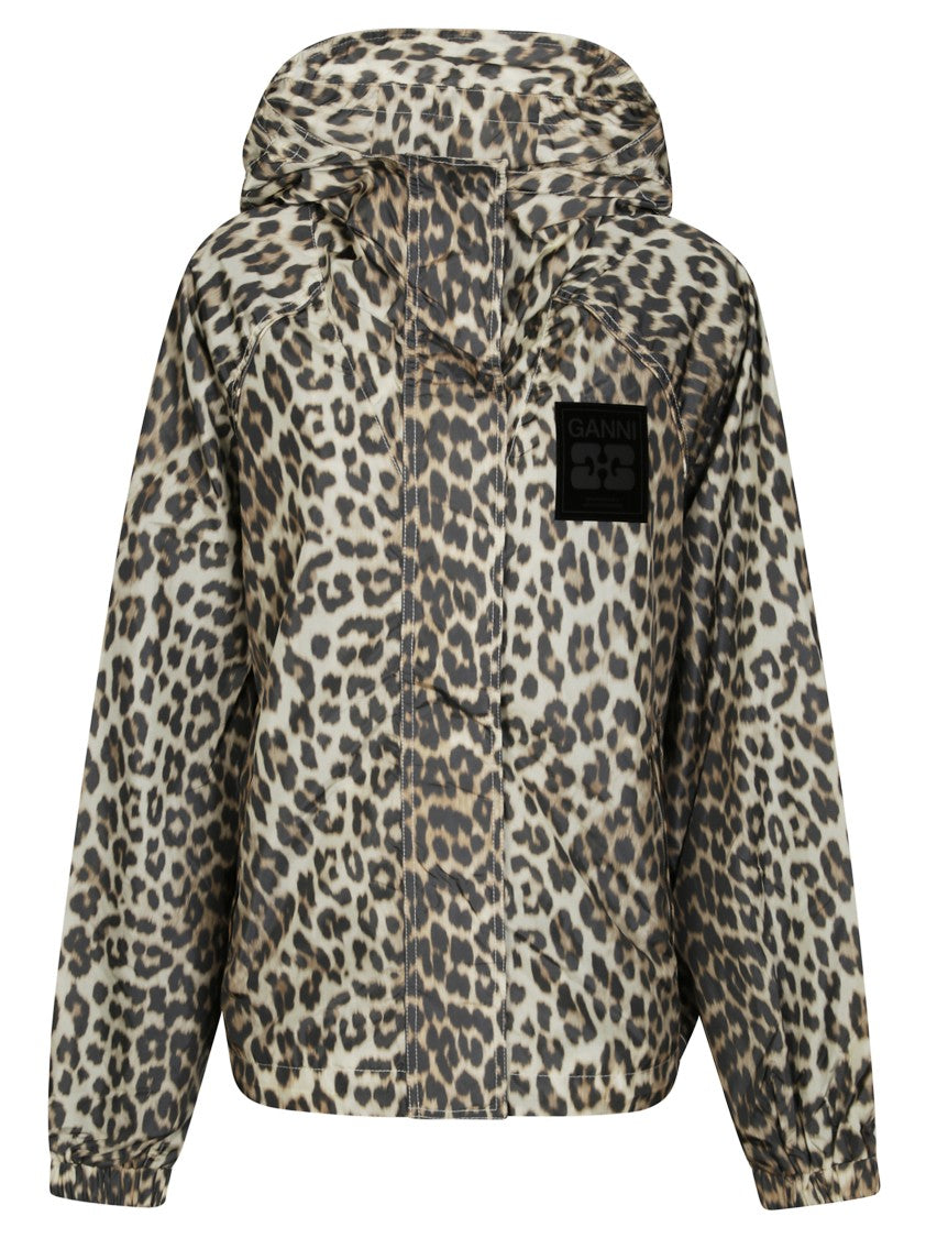 Ganni Bold Leopard Print Flyweight Nylon Jacket
