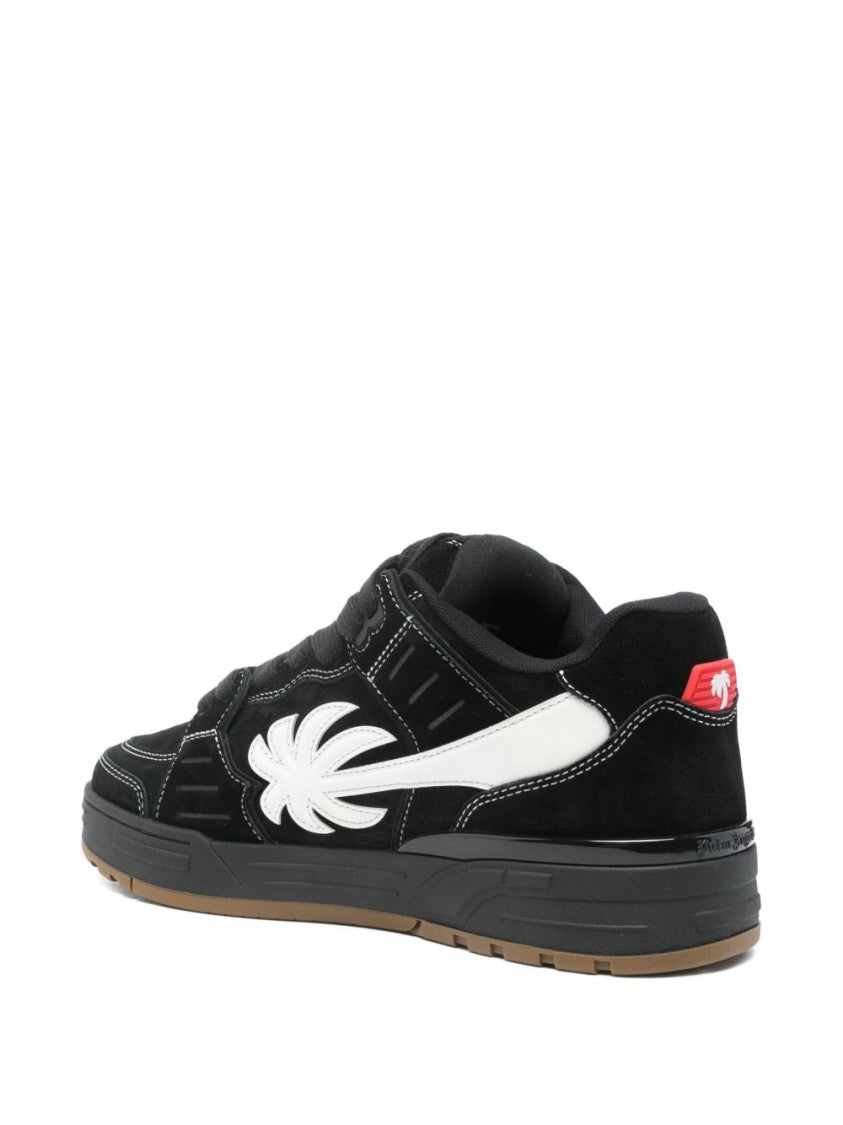 Palm Angels Black Low-Top Sneakers With White Palm Leaf Detailing