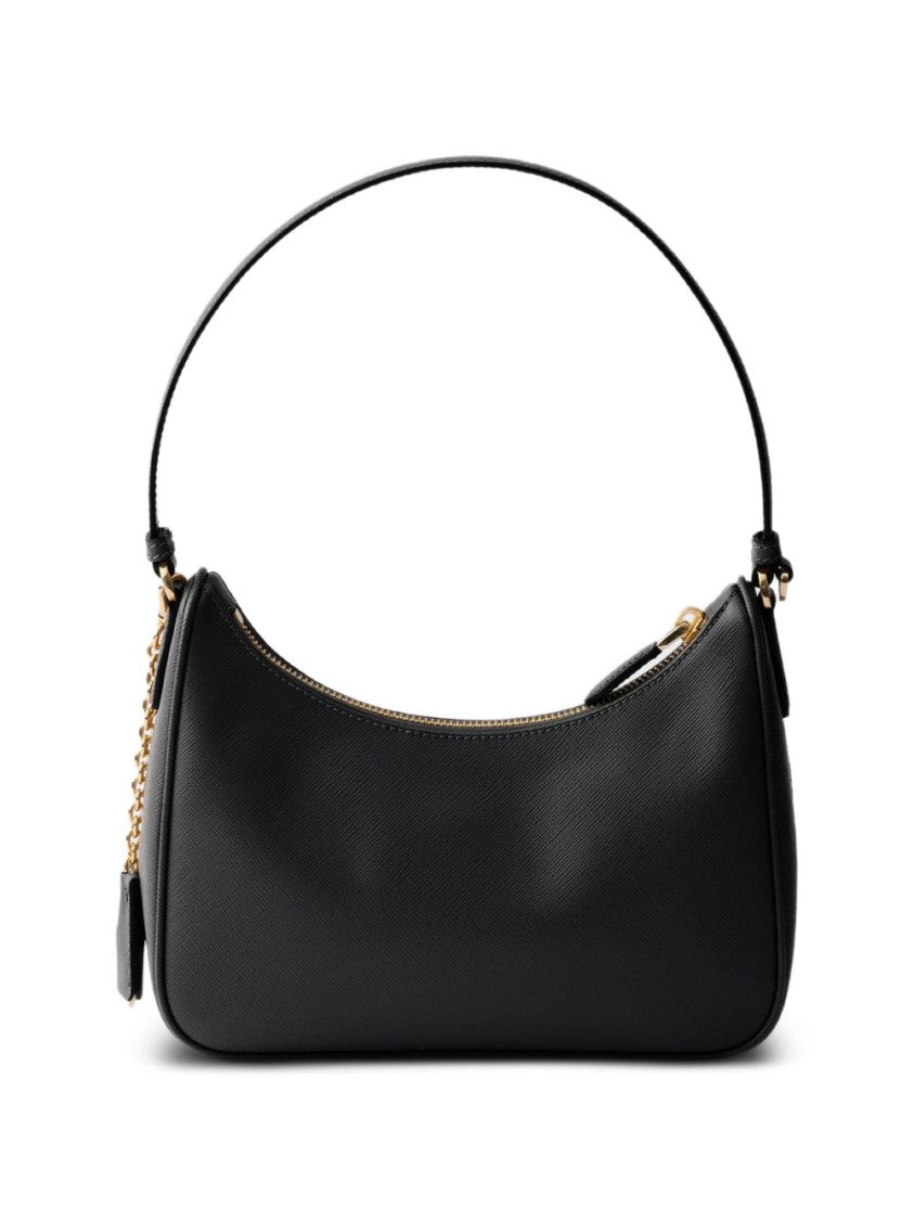 Prada Structured Black Calf Leather Handbag With Gold Accents