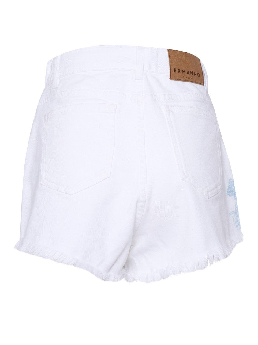 Ermanno Scervino Frayed Hem Shorts With Floral Embroidery