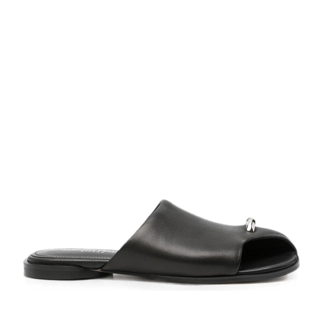 Adrianna Feretti Black Minimalist Silver Accent Leather Slippers