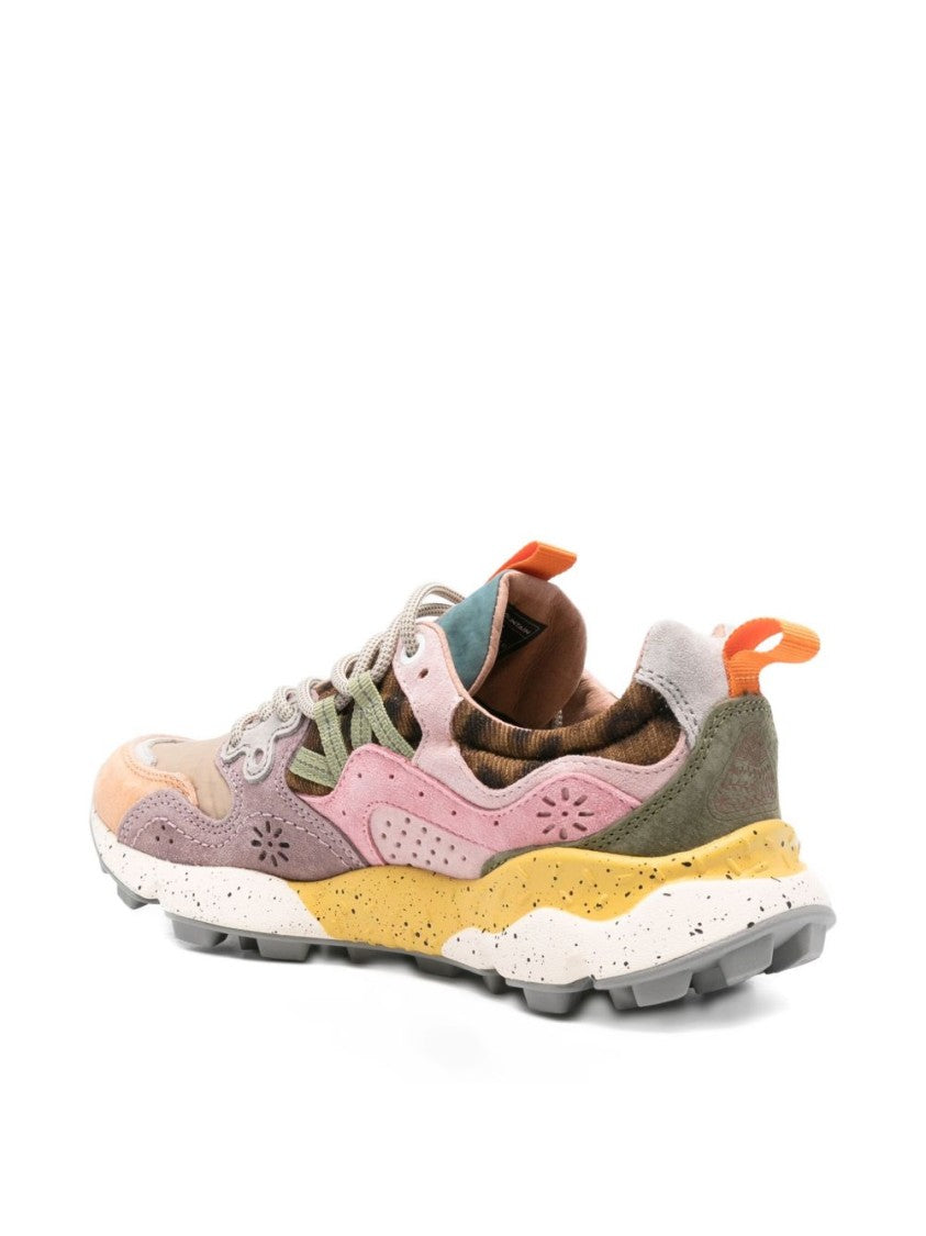 Flower Mountain Multi-Panel Design Pastel Sneakers With Lace-Up Closure