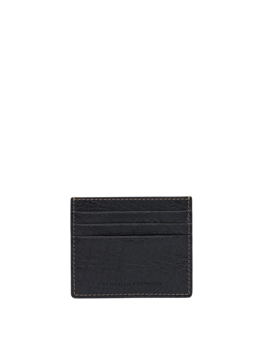 Brunello Cucinelli Black Leather Wallet With Textured Finish