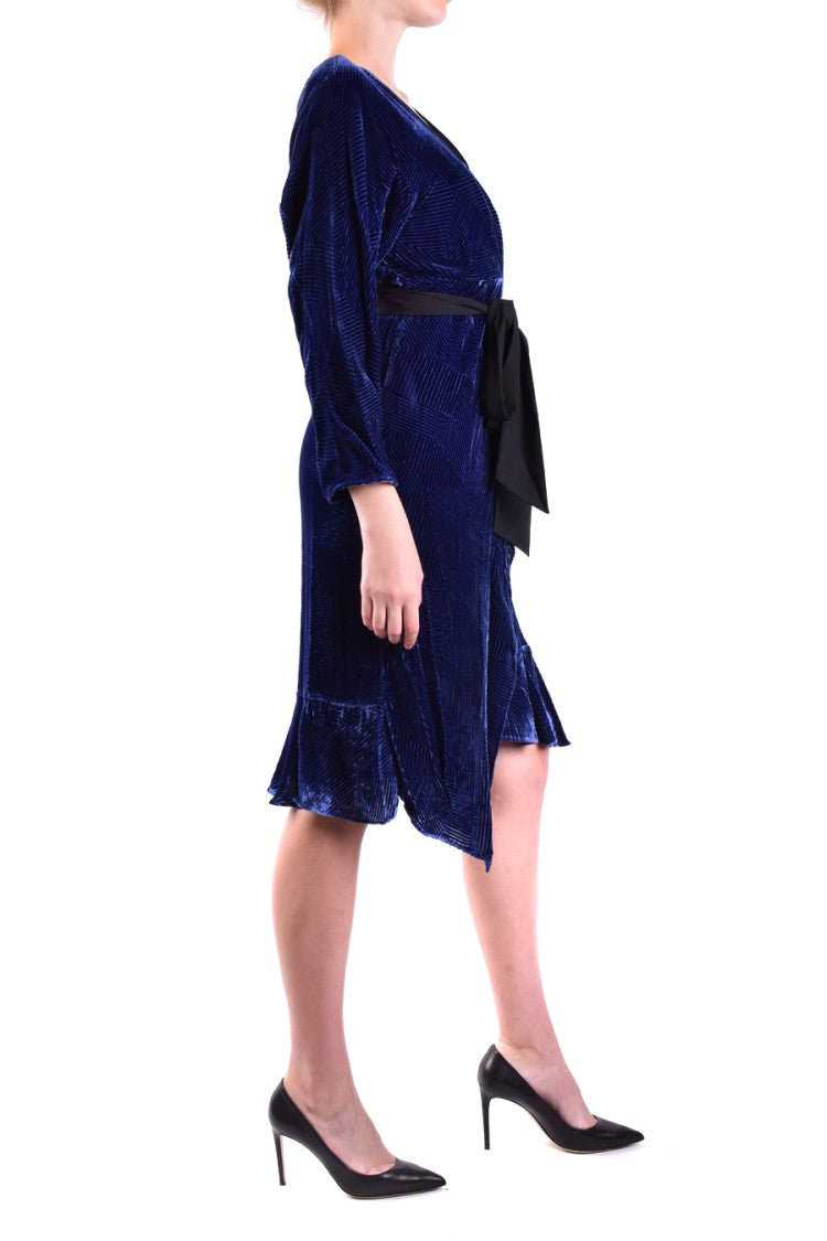 Diane Von Furstenberg Wrap-Style Navy Midi Dress With Velvet Texture