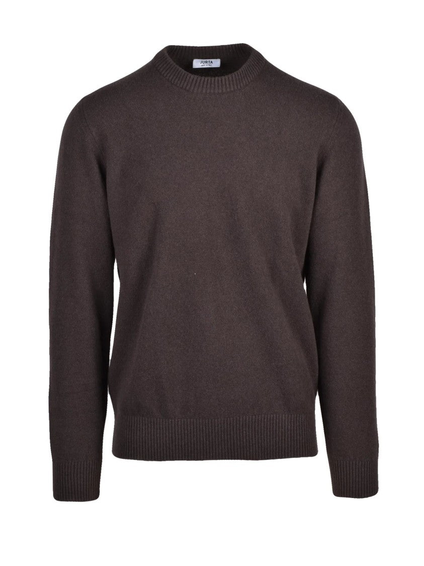 Jurta Brown Merino Wool-Cashmere Blend Crewneck Sweater