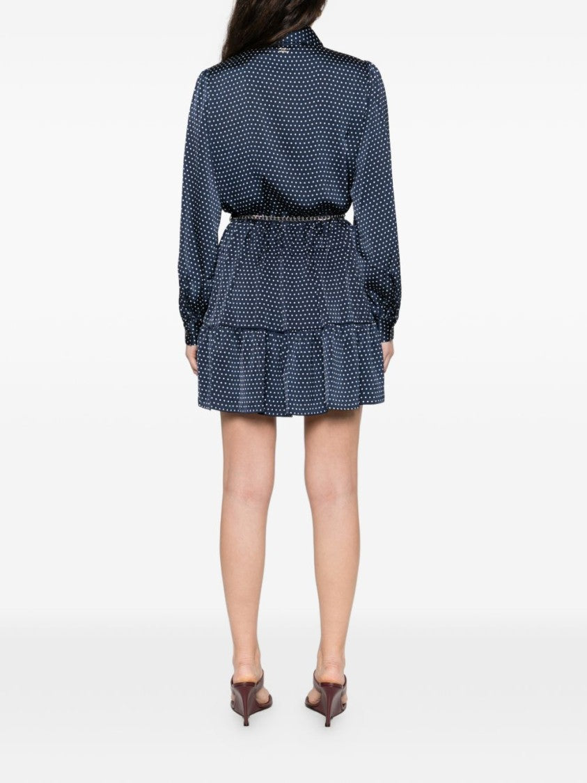 Michael Kors Navy Blue Polka Dot Mini Dress With Ruffled Hem