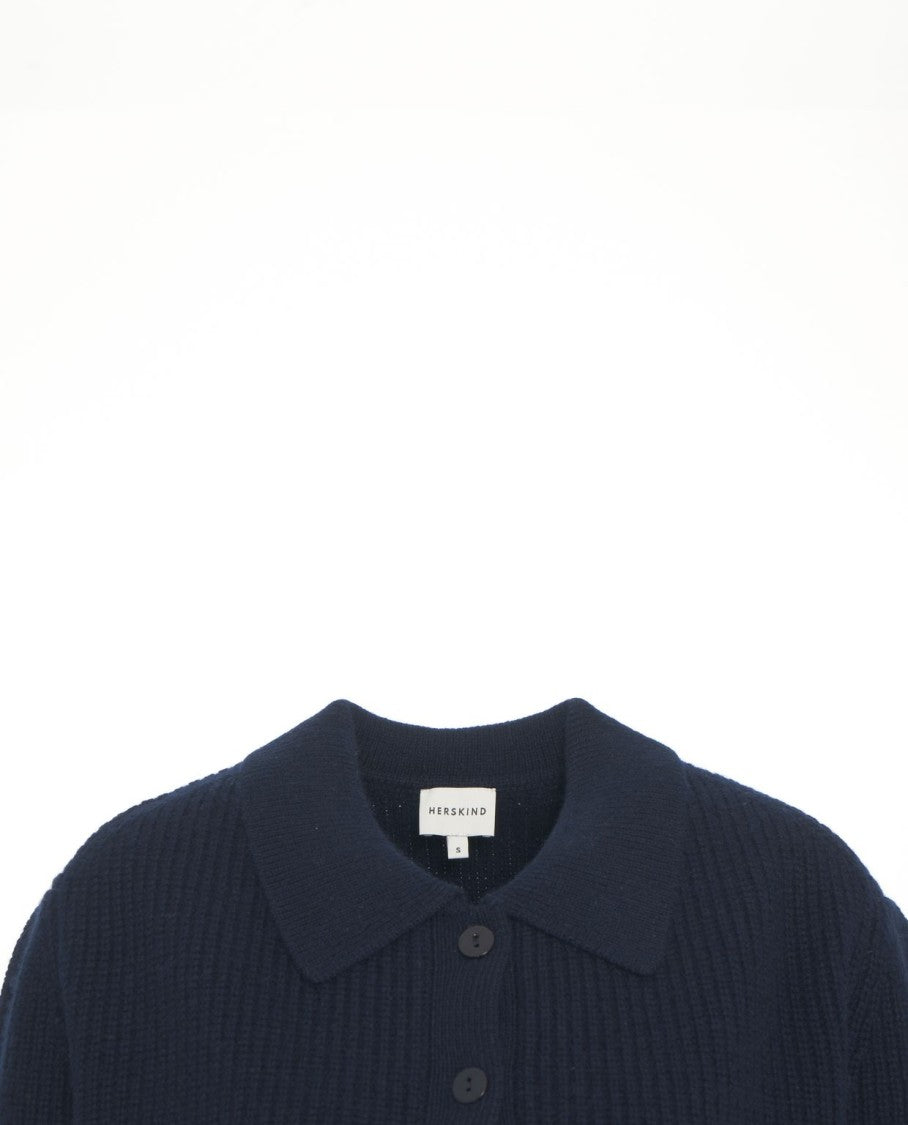 Herskind Ribbed Knit Cardigan With Classic Collar