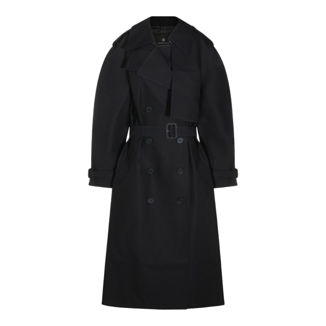 Anine Bing Double-Breasted Trench Coat With Belted Waist And Buttoned Cuffs