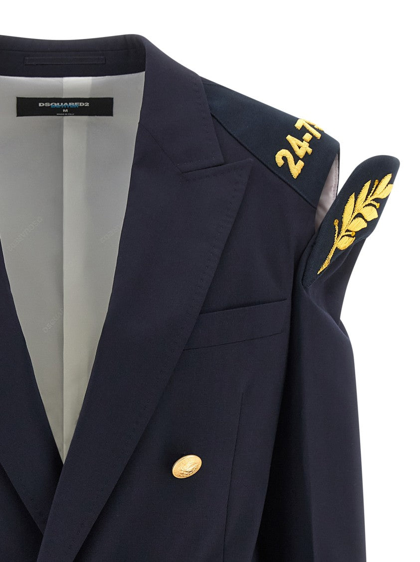 Dsquared2 Double-Breasted Wool Blazer With Embroidered Hard Shoulders
