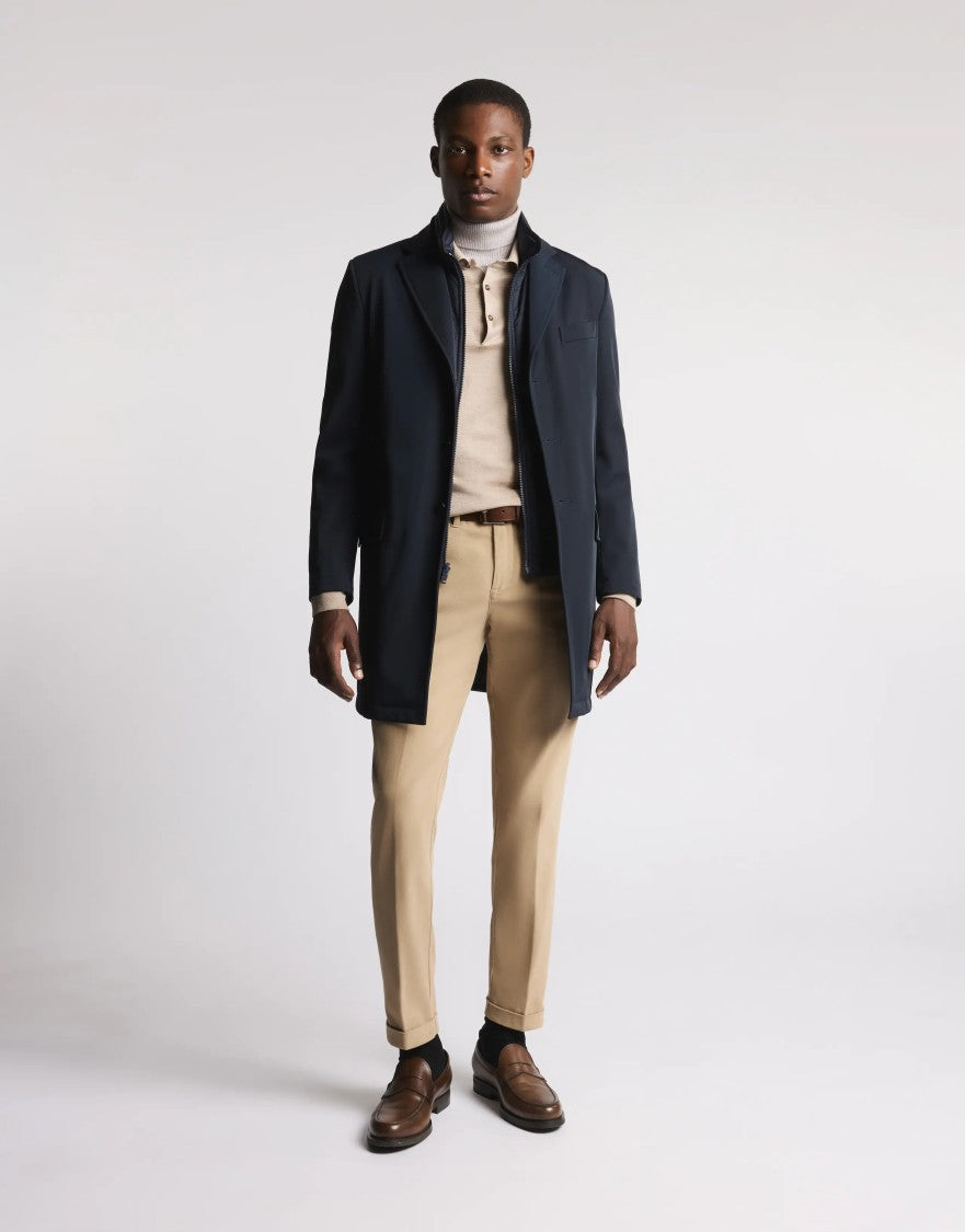 Fay Tailored Db Coat With Innovative Stretch Fabric