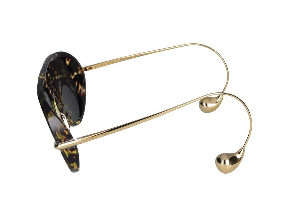Bottega Veneta Havana Gold Temples Aviator-Inspired Sunglasses