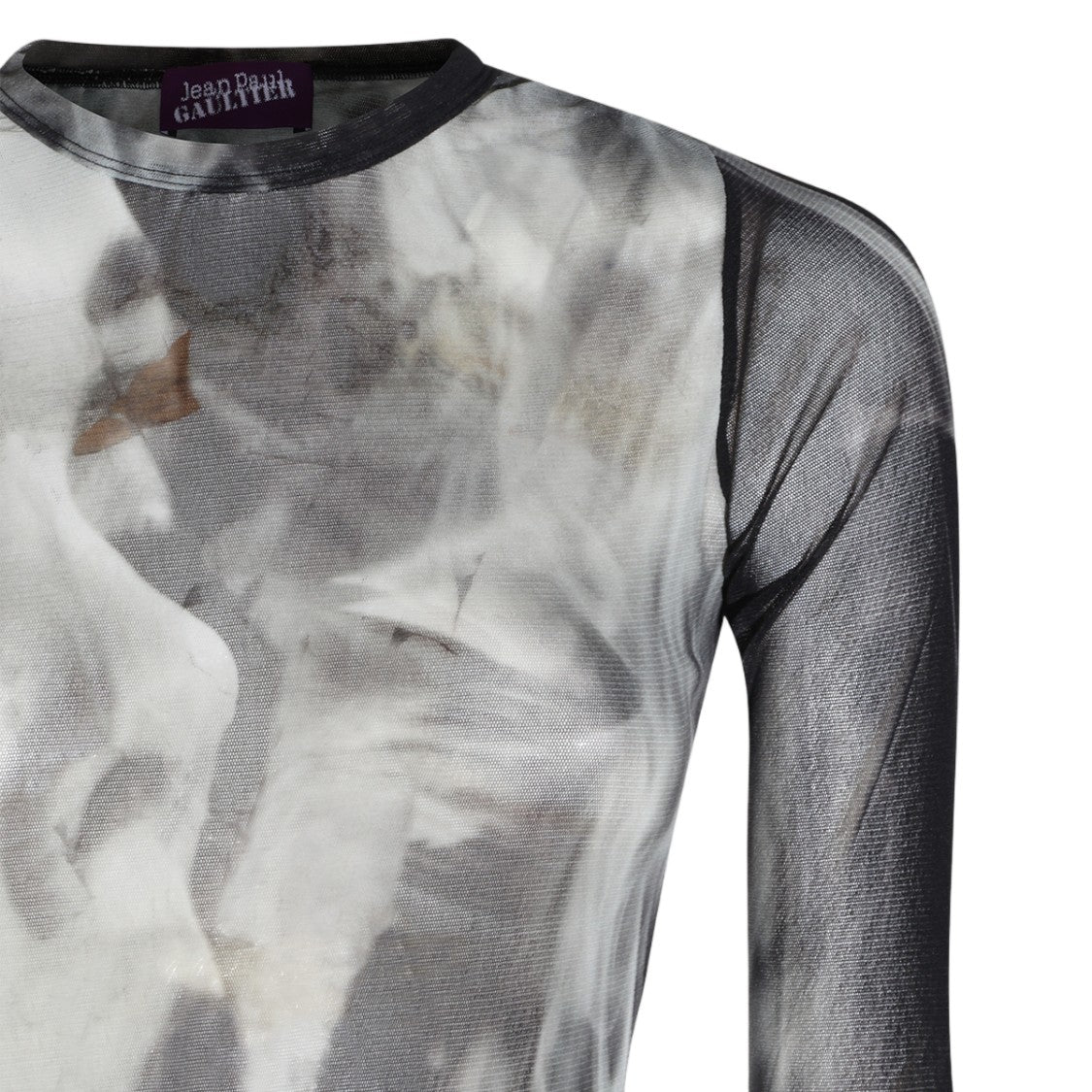 Jean Paul Gaultier Long Sleeve Sheer Maxi Dress With Artistic Smoky Print
