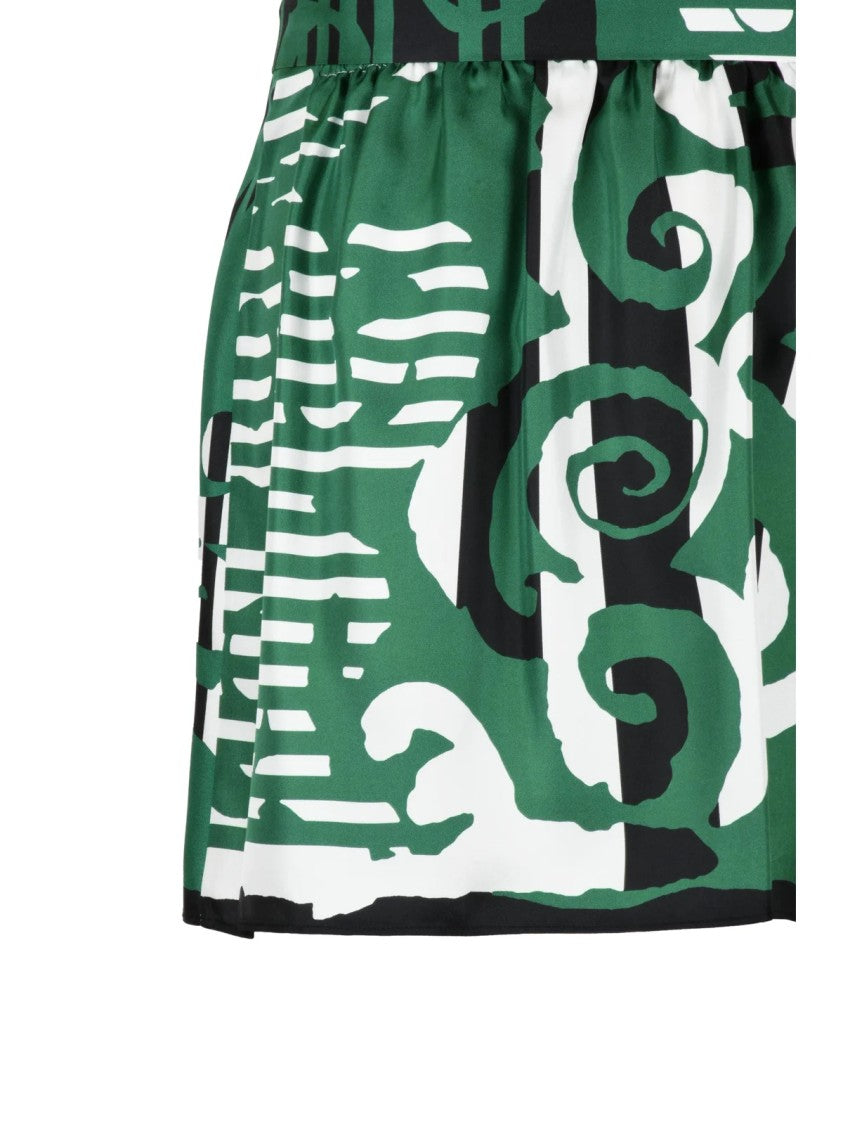Max Mara Silk Wrap Skirt With Abstract Green And White Pattern