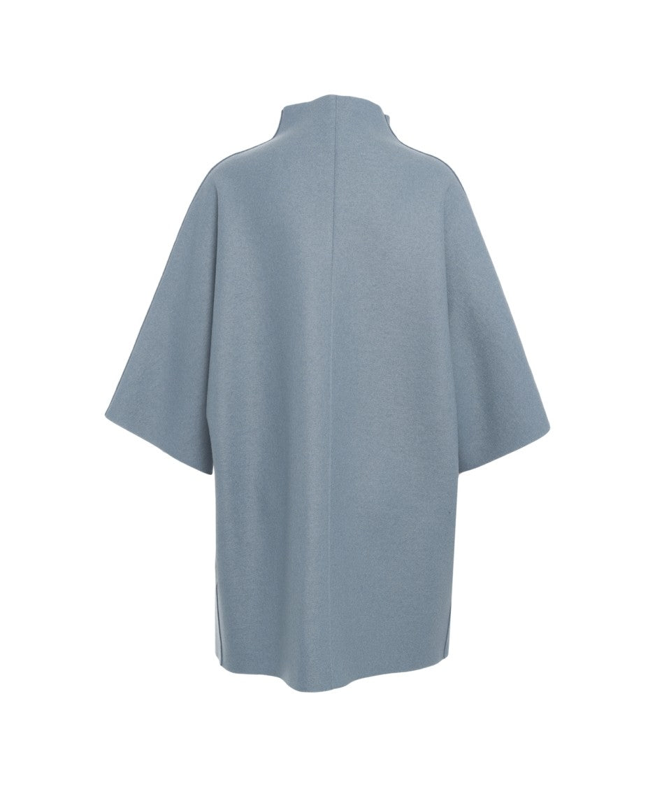 Harris Wharf London Short Blue Kimono With High Collar And Wide Sleeves