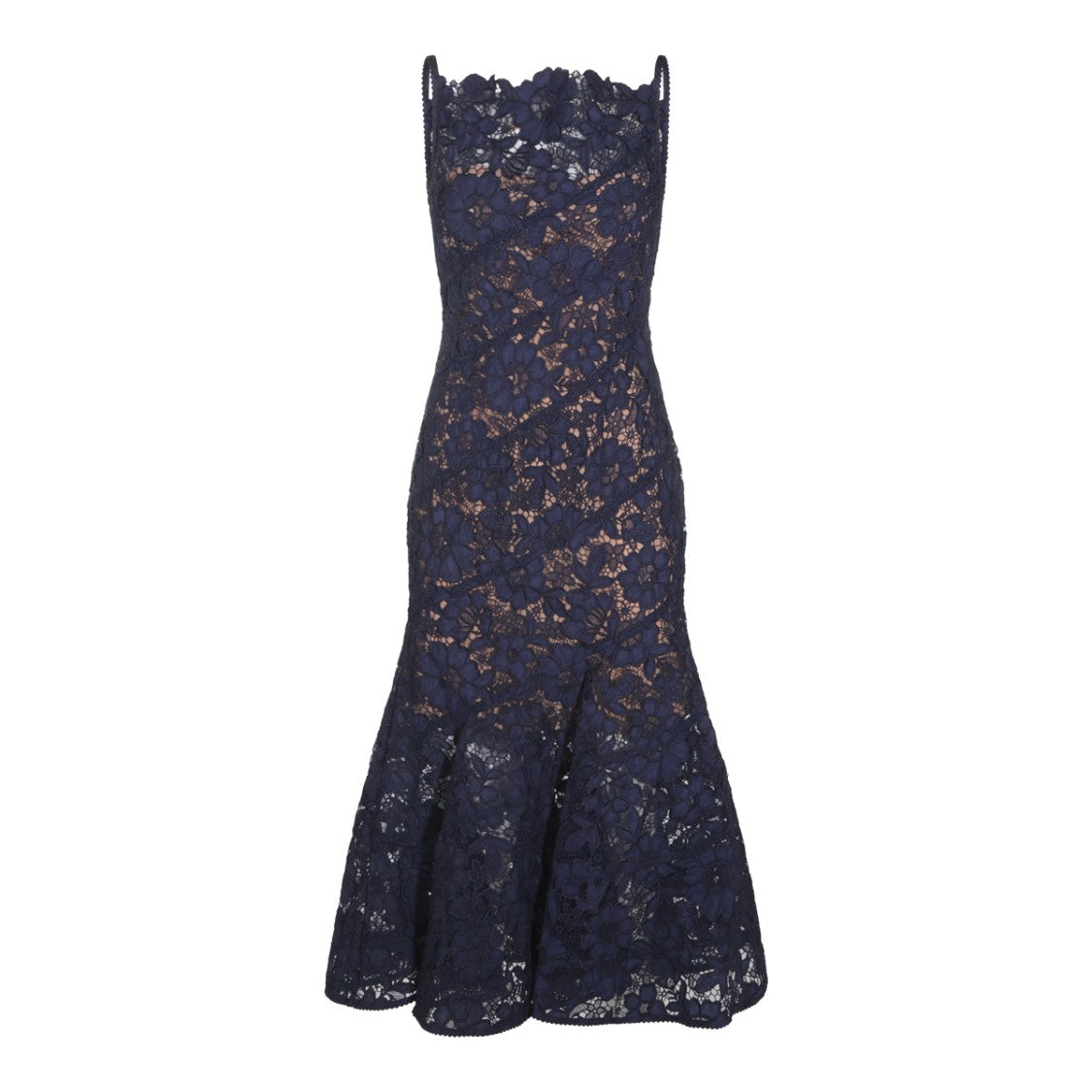 Self-Portrait Fitted Floral Lace Scalloped Midi Dress