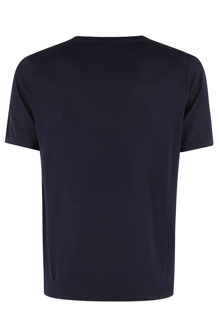 Kangra Blue Single Thread Ribbed Trim Short Sleeve Cotton Knit T-Shirt