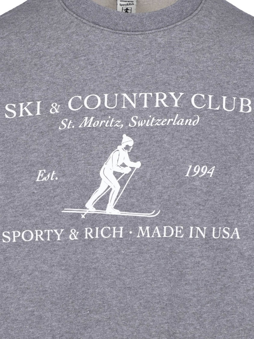 Sporty And Rich Grey Skiing Graphic Cotton-Blend Sweatshirt