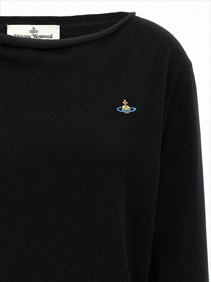Vivienne Westwood Cropped Black Sweater With Boat Neckline