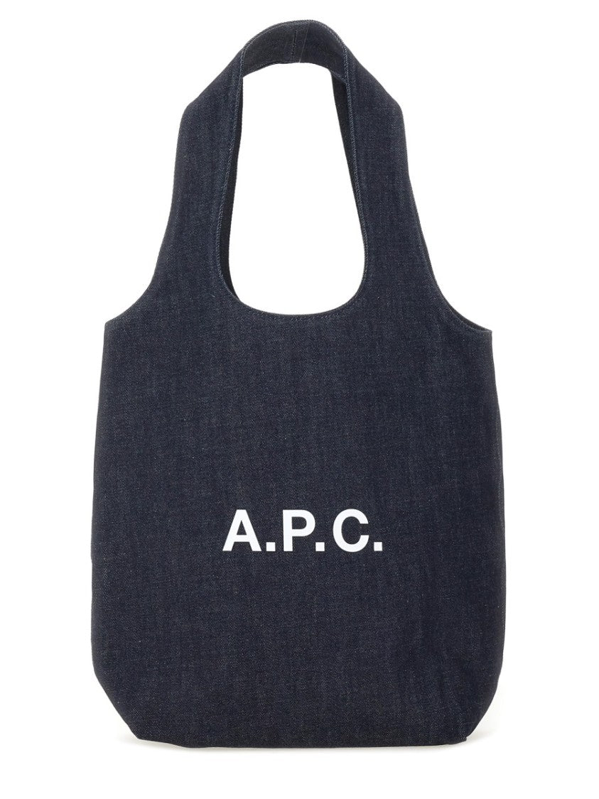 A.P.C. Navy Ninon Small Logo Cotton Tote Bag
