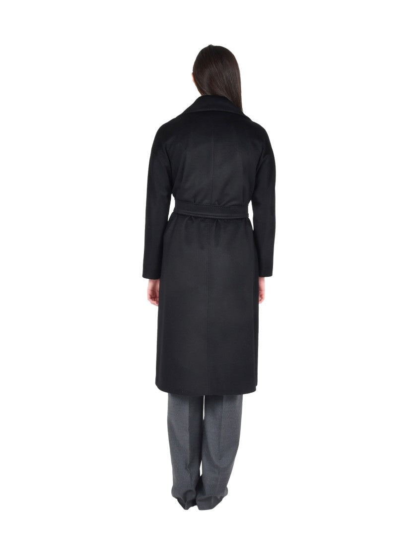 Max Mara Draped Black Cashmere Midi Wrap Coat
