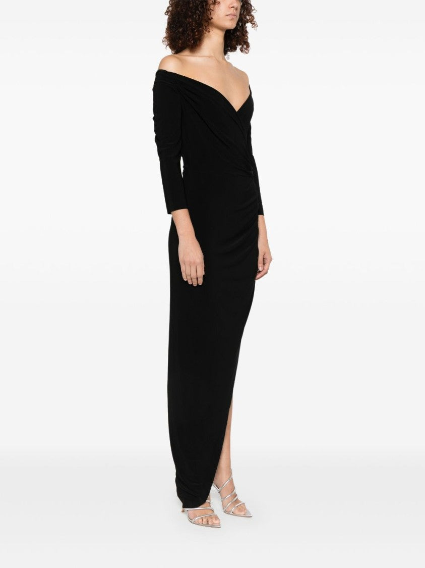 Norma Kamali Off-The-Shoulder Black Evening Dress With Draped Detail