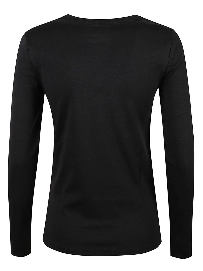 Majestic Filatures Fitted Black Long-Sleeve Top With Round Neckline
