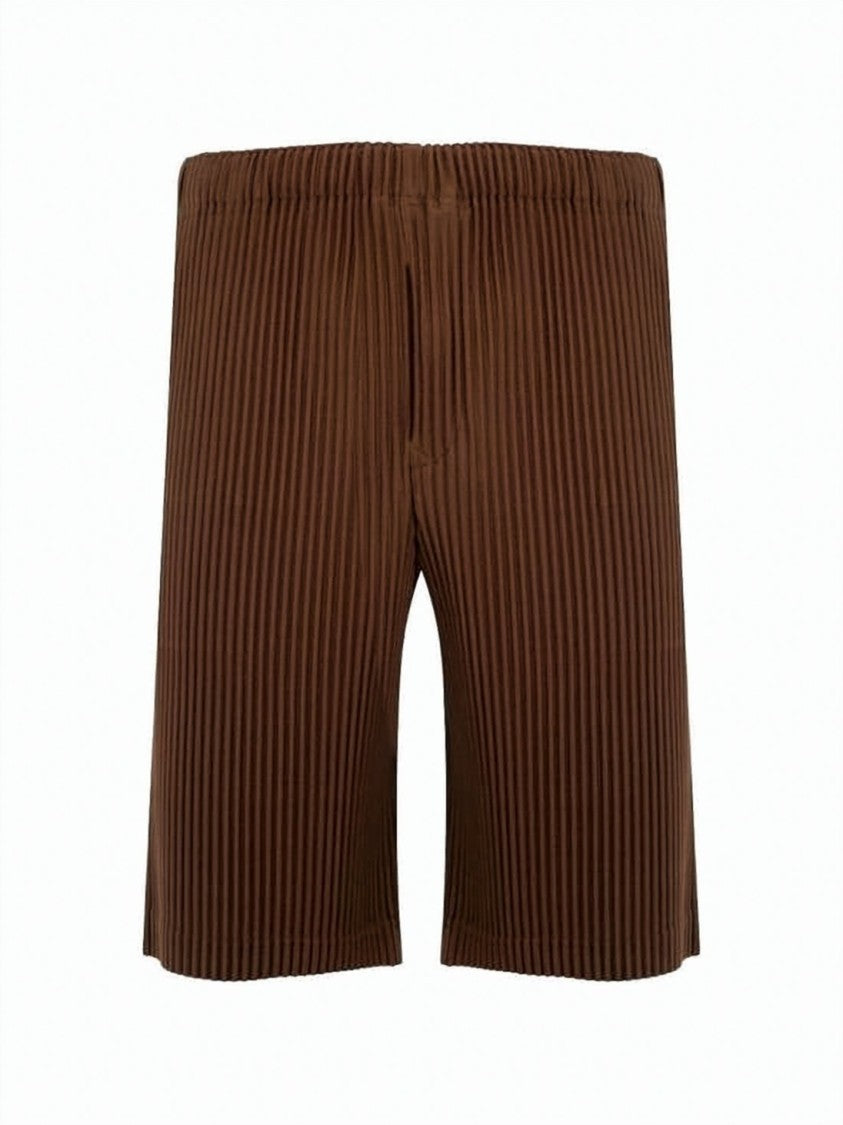 Homme Plissé Issey Miyake Pleated Brown Shorts With Elastic Waistband