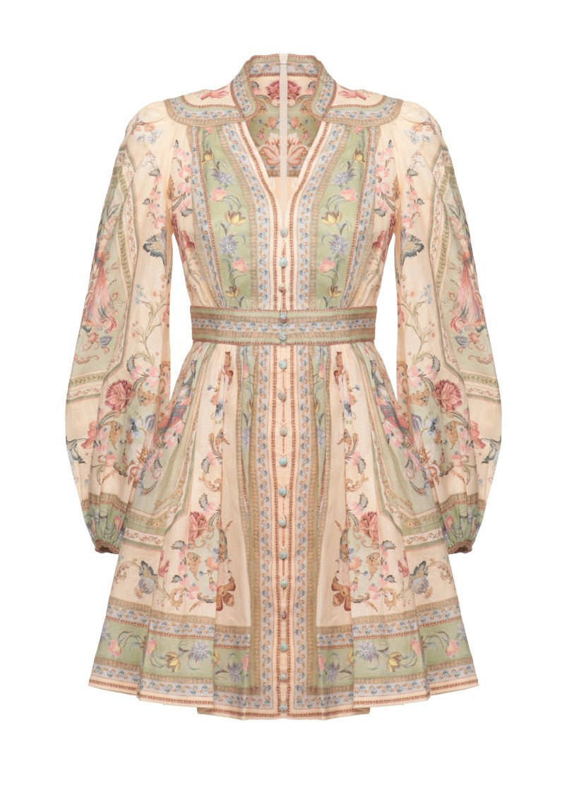 Zimmermann Rosalight Plunge Mini Dress With Intricate Floral Pattern