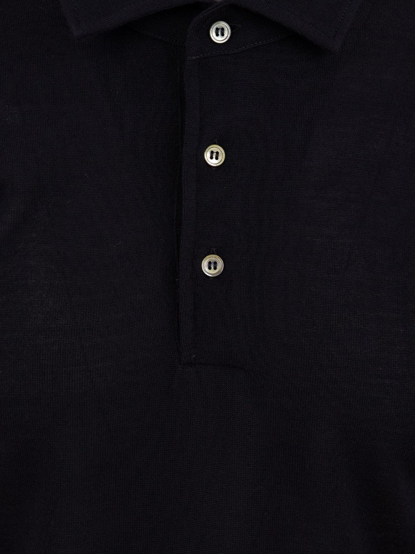 Filippo De Laurentiis Navy Blue Paramontura Merino Polo