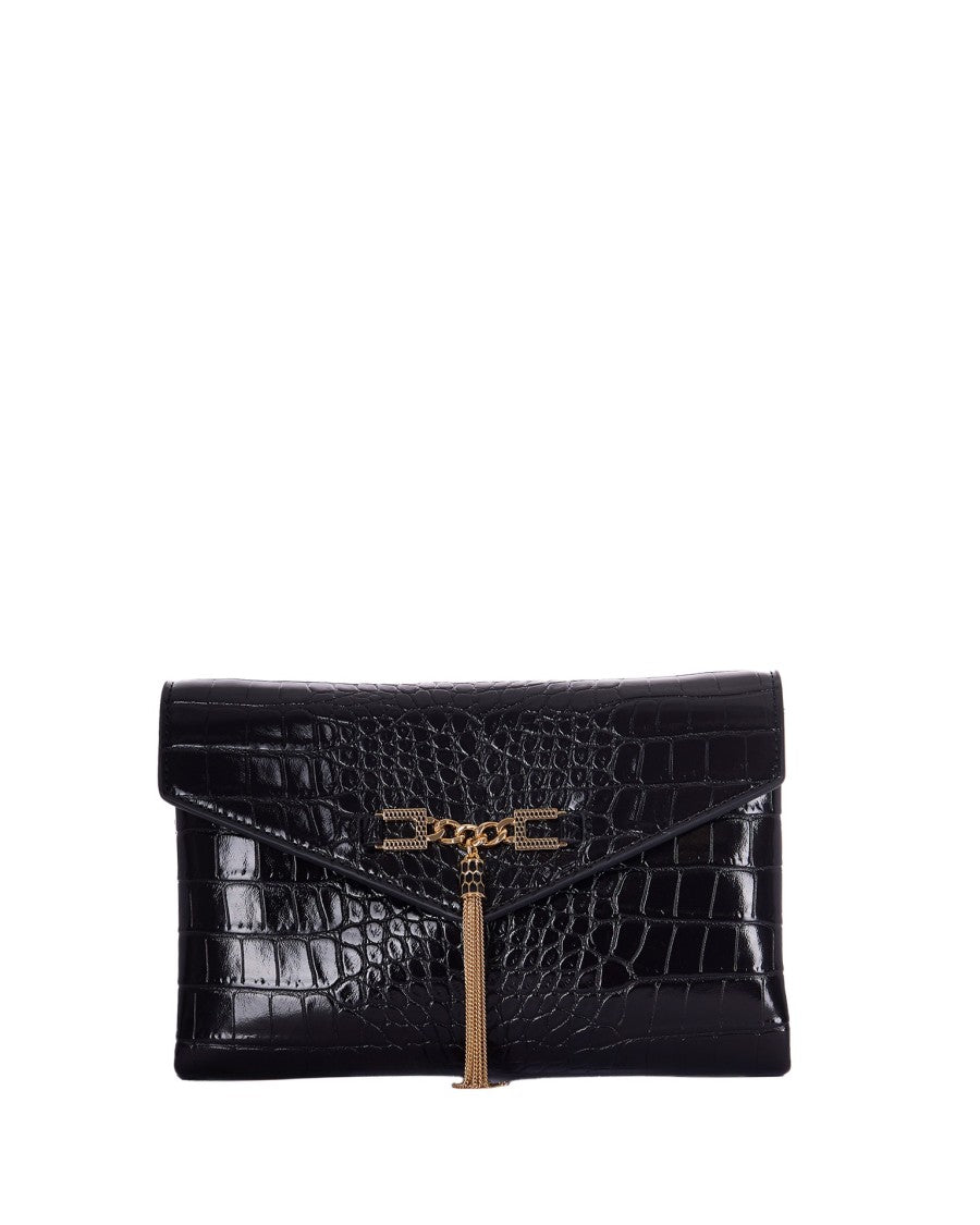 Elisabetta Franchi Crocodile-Embossed Black Synthetic Clutch