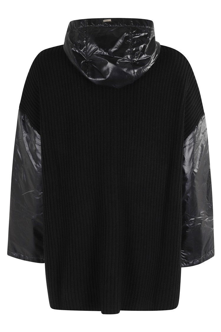 Herno Ribbed Wool Cape With Drawstring Hood