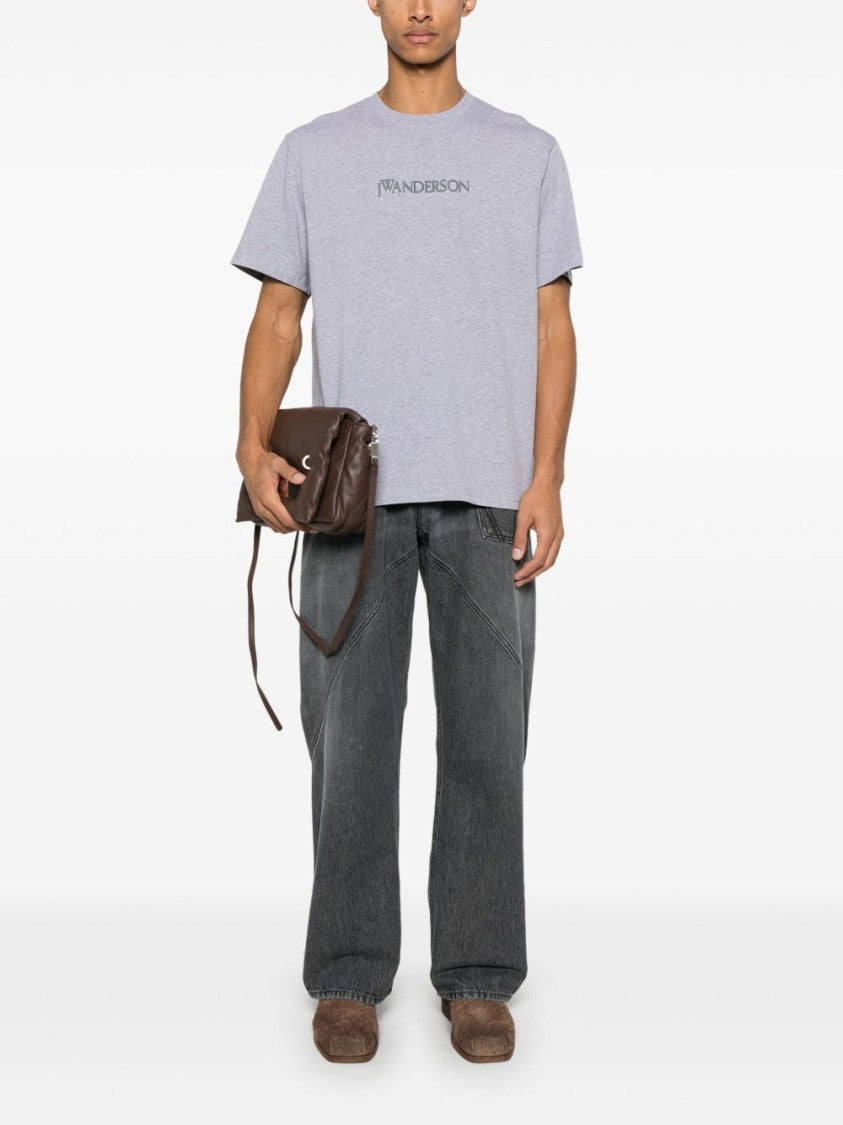J. W. Anderson Relaxed Fit Grey Jeans With Diagonal Stitching And Embroidered Logo