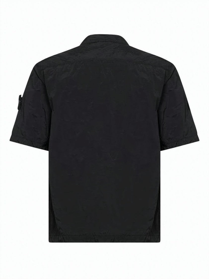 Stone Island Short-Sleeve Black Shirt With Front Zippered Pocket