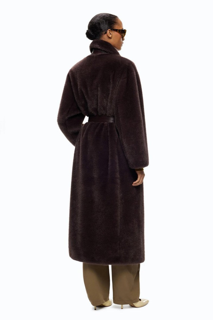 Pinko Brown Polyester Faux-Fur Belted Coat