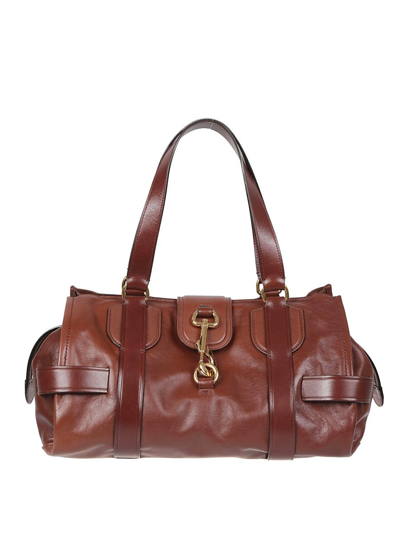 Chloé Cylindrical Ebon Leather Handbag With Gold Hardware