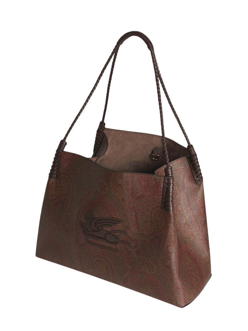 Etro Medium Brown Paisley Jacquard Shopping Bag