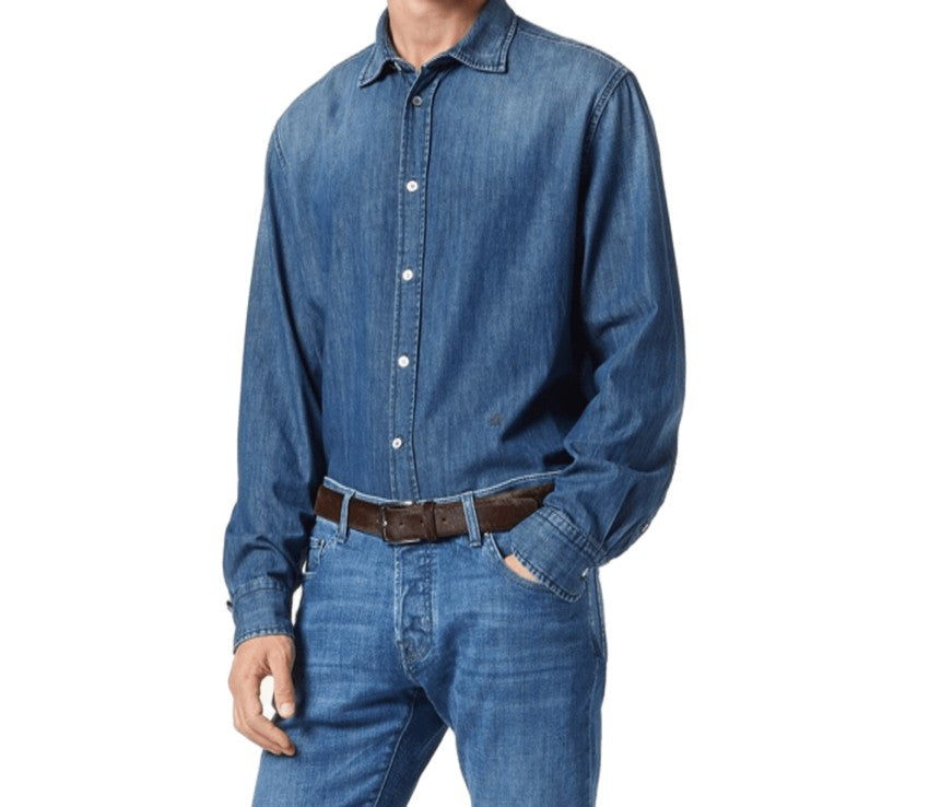 Jacob Cohen Medium Blue Stonewashed Denim Shirt With Hand-Sandblasted Finish