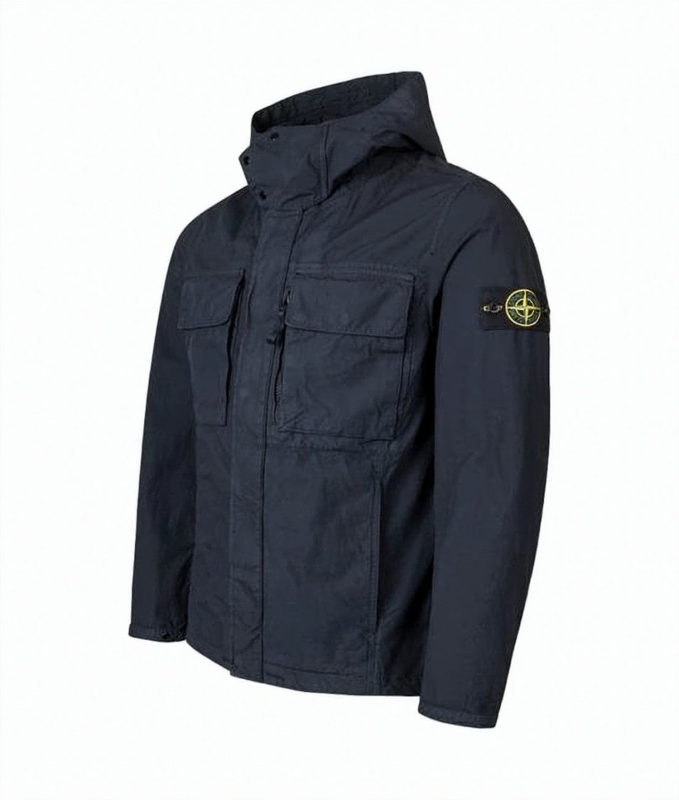 Stone Island Structured Blue Utility Jacket With Hood