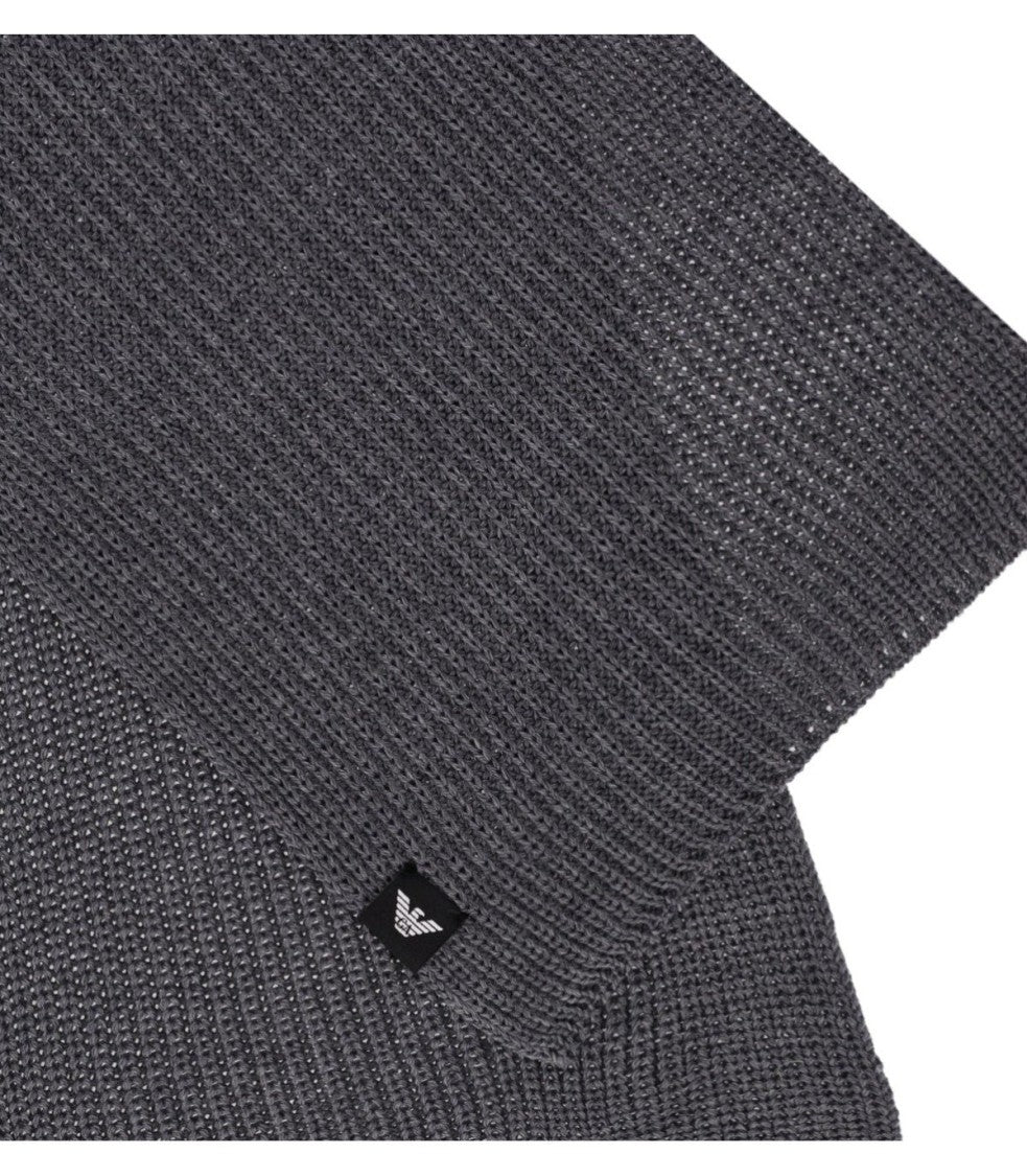 Emporio Armani Textured Braided Dark Grey Scarf With Fabric Logo