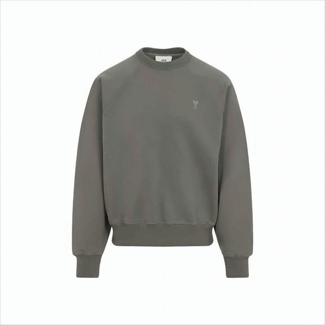 Ami Minimalist Grey Long-Sleeve Crewneck Sweatshirt With Embroidered Logo