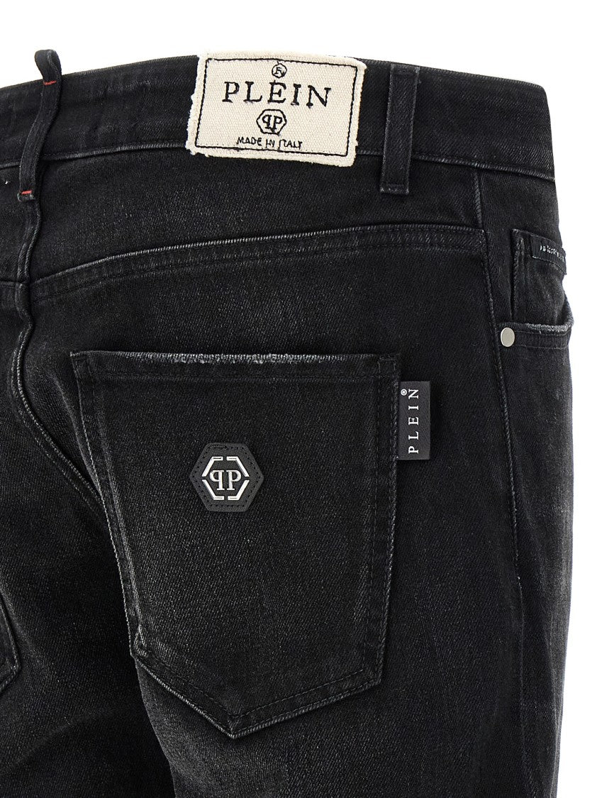 Philipp Plein Black Used-Effect Skinny Fit Five-Pocket Jeans