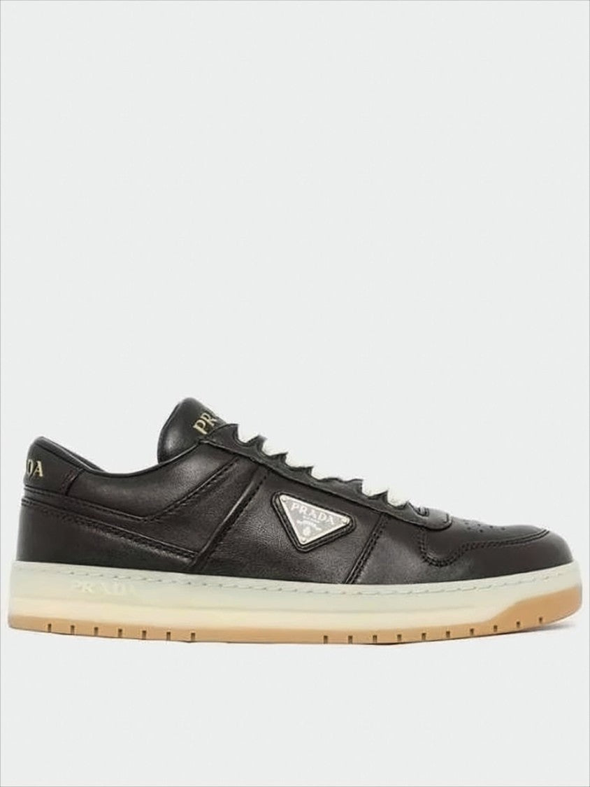 Prada Low-Top Black Lambskin Sneakers With Contrasting Beige Sole