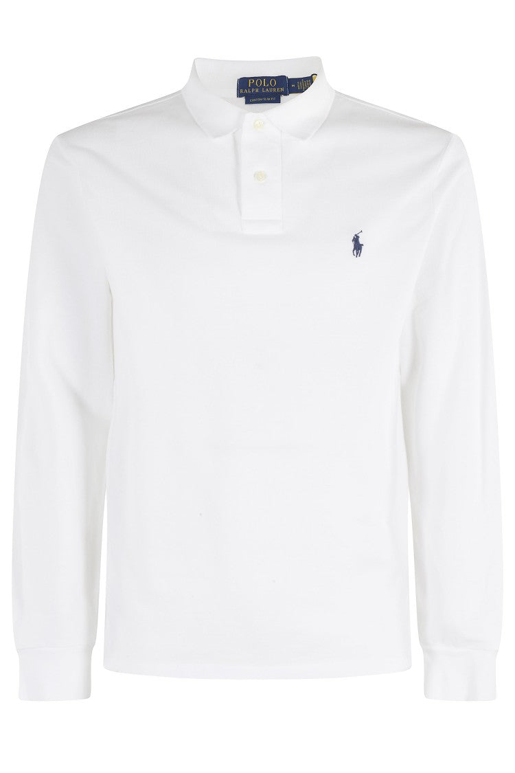 Polo Ralph Lauren White Striped Mesh Cotton Long-Sleeve Polo Shirt