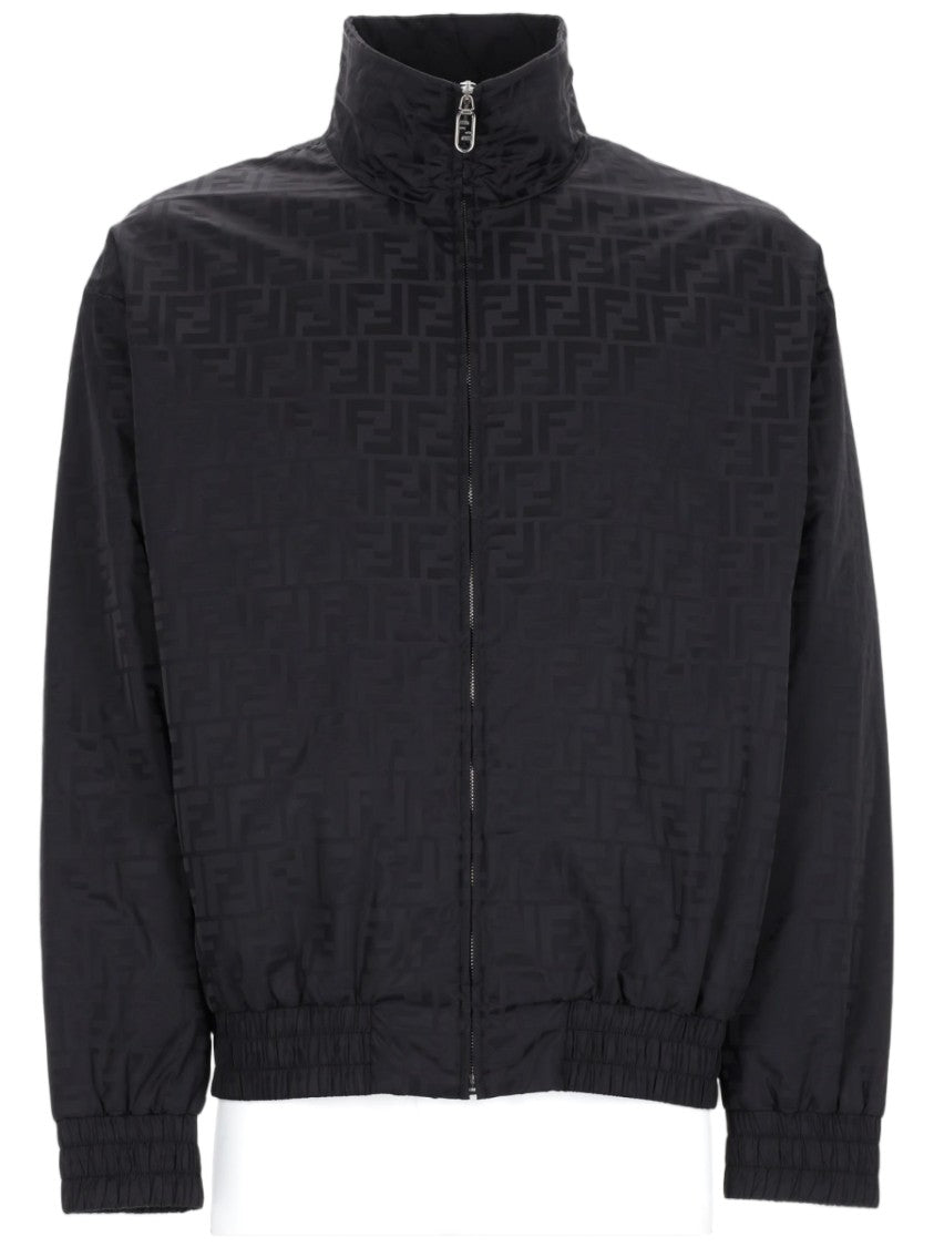 Fendi Tonal Patterned Bomber Jacket With High Collar And Snug Fit