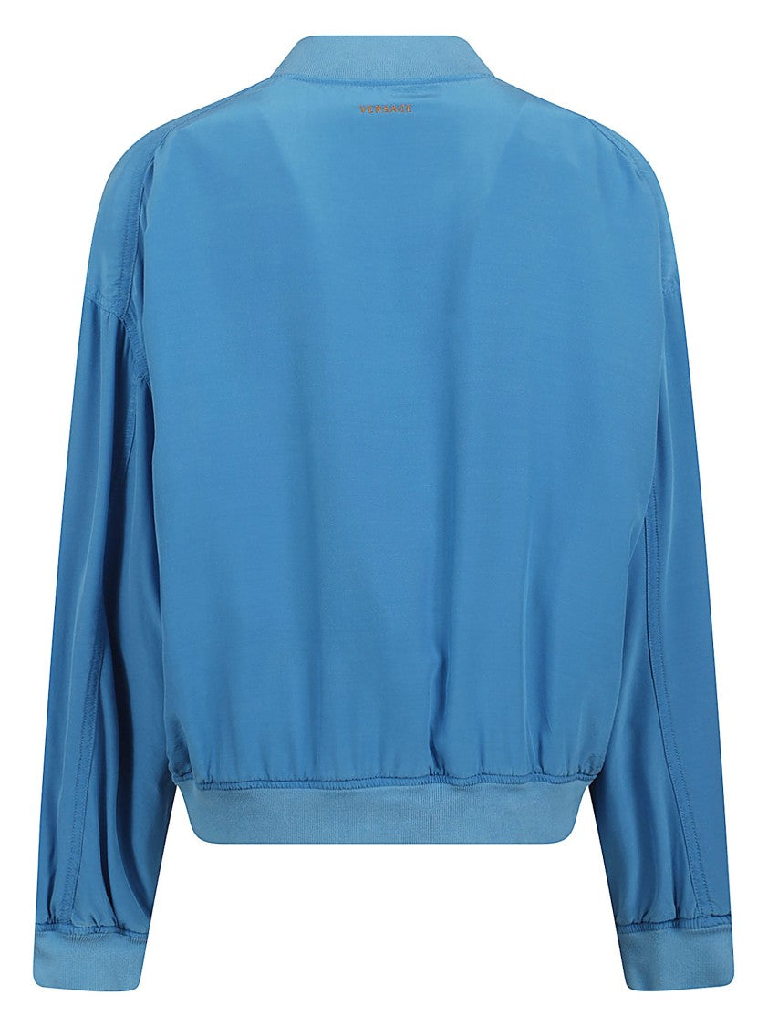 Versace Cropped Blue Jacket With Front Zipper