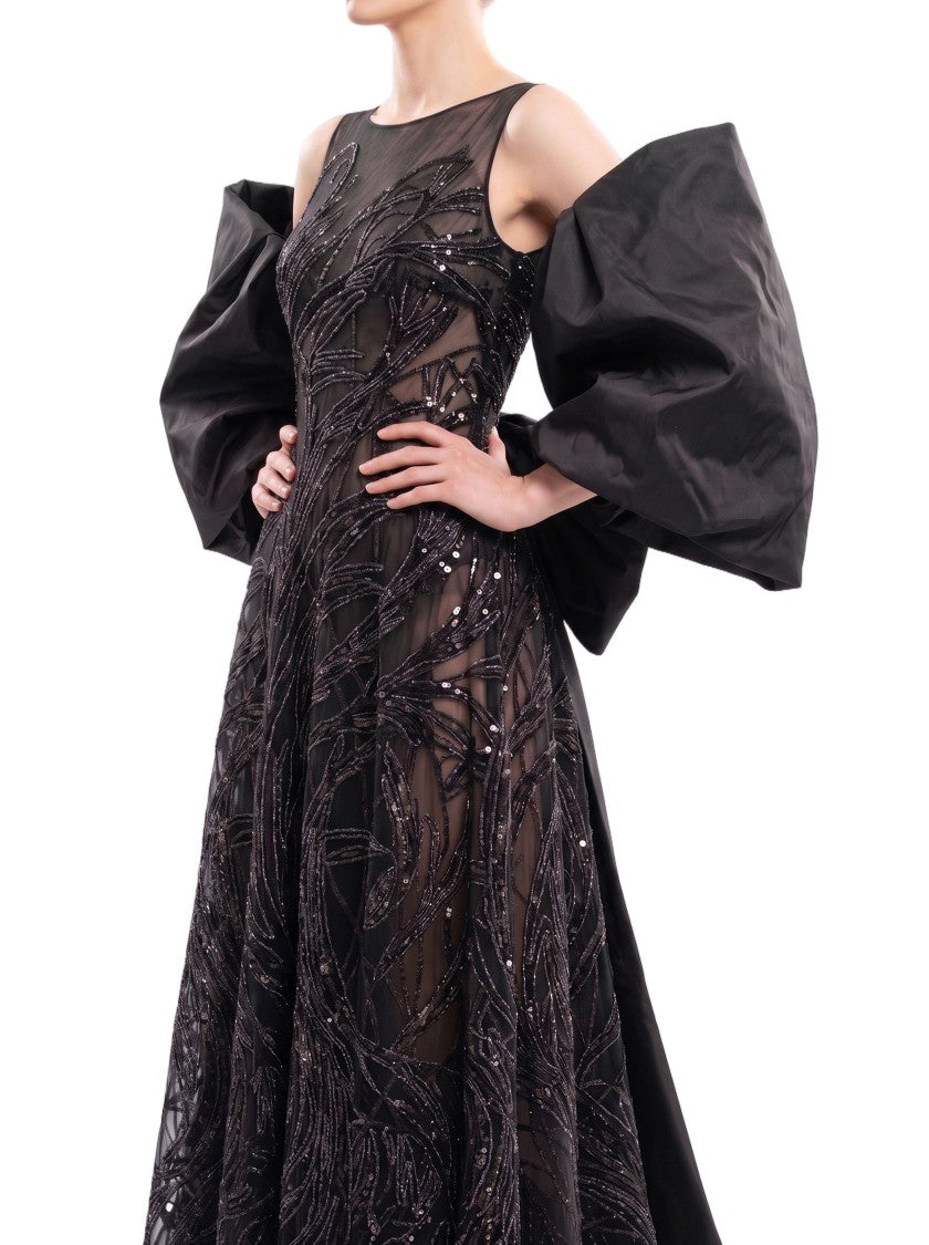 Saiid Kobeisy Bronze Tulle Evening Dress With Embroidery And Dramatic Cape